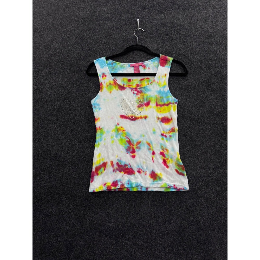 Thalia Sodi Tie Dye Heart Rhinestone Ribbed Tank Top Small Multicolor Sleeveless